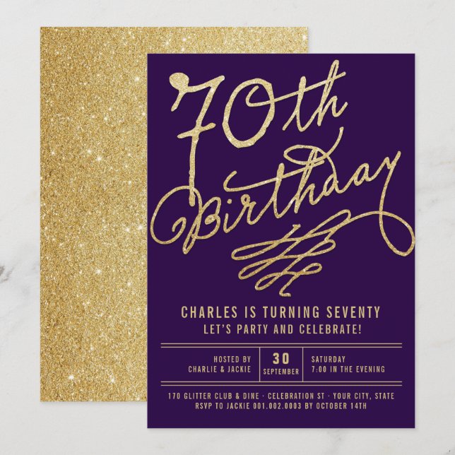 Invitación para fiesta de cumpleaños número 70 de  (Anverso / Reverso)