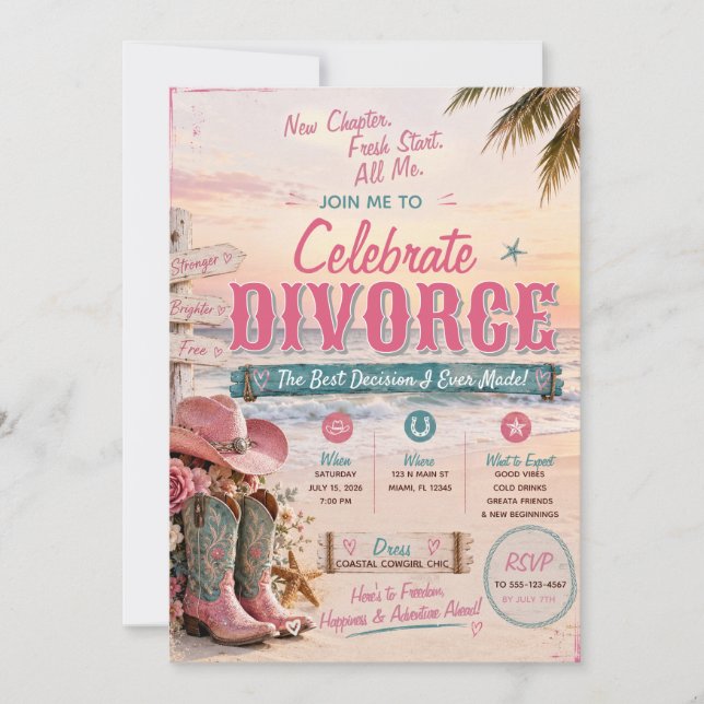 Invitación para fiesta de divorcio de vaquera cost (Anverso)