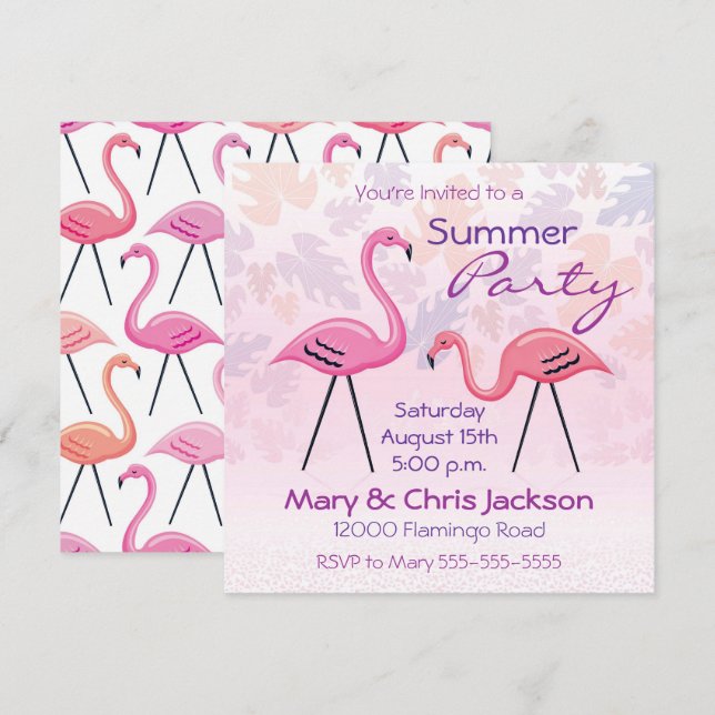 Invitación para fiesta de flamencos (Anverso / Reverso)