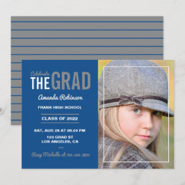 Invitación para fiesta de graduación azul y gris