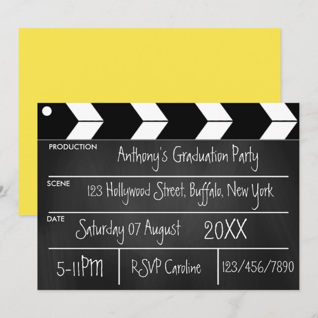 Invitación para Fiesta de Graduación con Pizarra d (Anverso / Reverso)