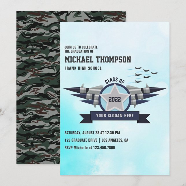 Invitación para fiesta de graduación con tema de f (Anverso / Reverso)