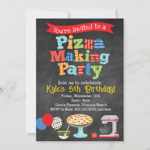 Invitación para fiesta de hacer pizza en pizarra (
