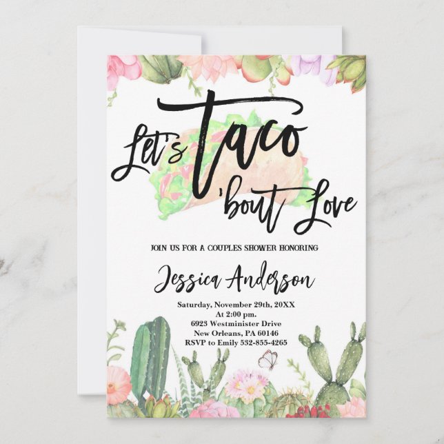 Invitación para Fiesta de Parejas Let's Taco ’Bout (Anverso)