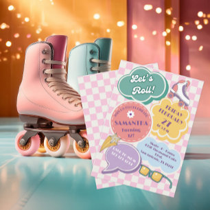 Invitación para Fiesta de Patinaje Retro con Paste