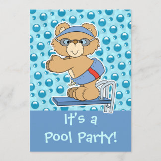 Invitación para fiesta de piscina con oso de peluc