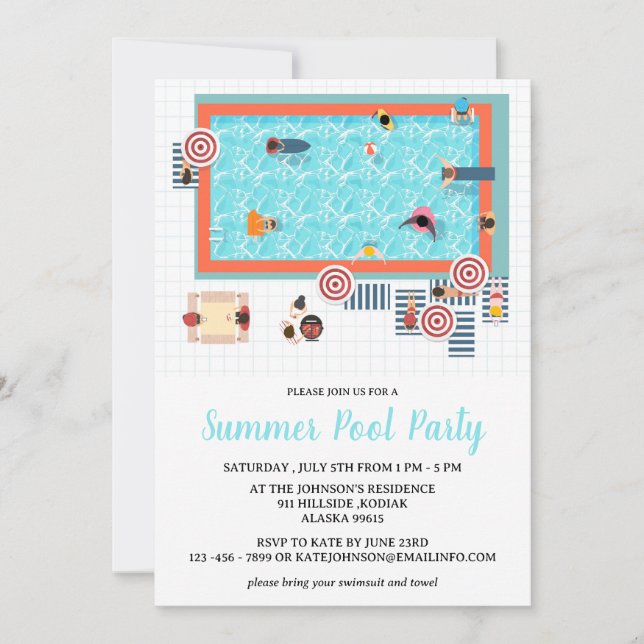 Invitación Para Fiesta de piscina de verano para adultos (Anverso)