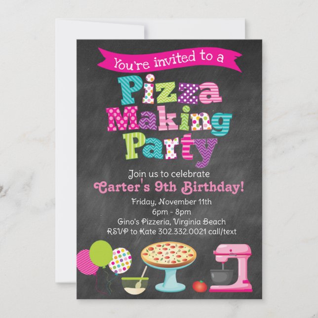 Invitación para Fiesta de Preparación de Pizza en  (Anverso)