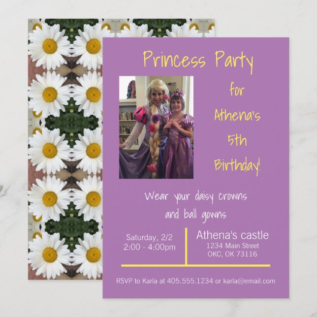 Invitación para fiesta de princesa de coronas de m (Anverso / Reverso)