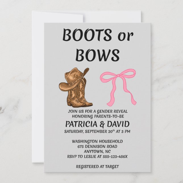 Invitación para fiesta de revelación de género Bot (Anverso)