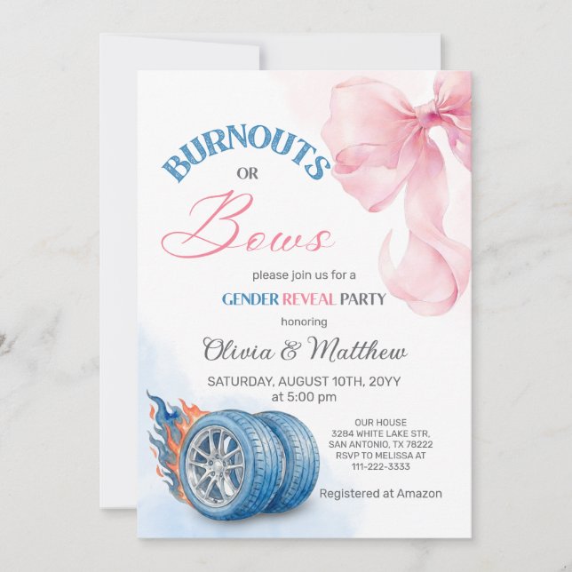 Invitación para fiesta de revelación de género Bur (Anverso)