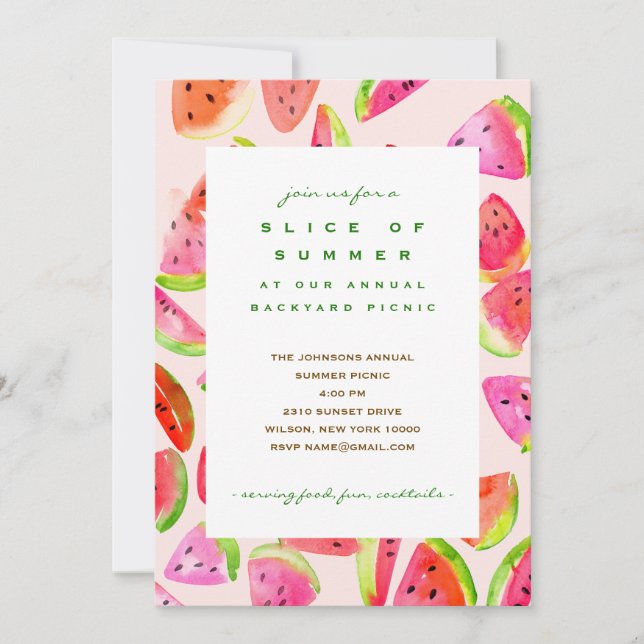 Invitación para fiesta de sandía de verano (Anverso)