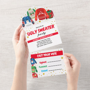 Invitación para Fiesta de Suéter Feo Todo en Uno