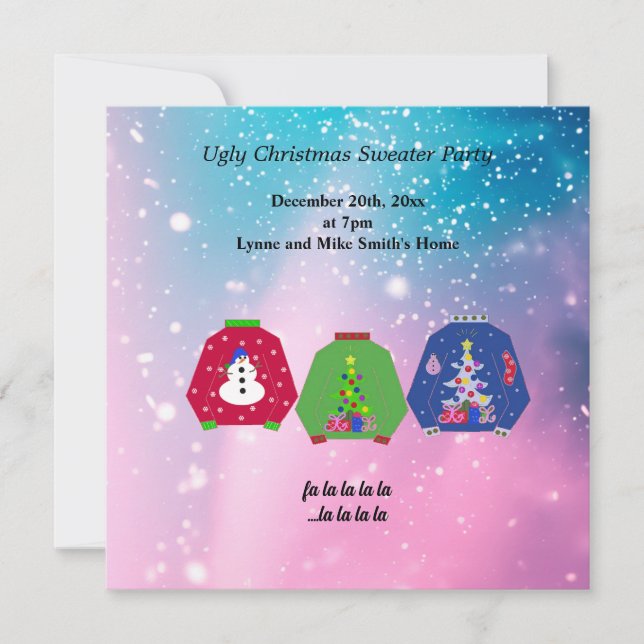 Invitación para Fiesta de Suéteres Feos de Navidad (Anverso)