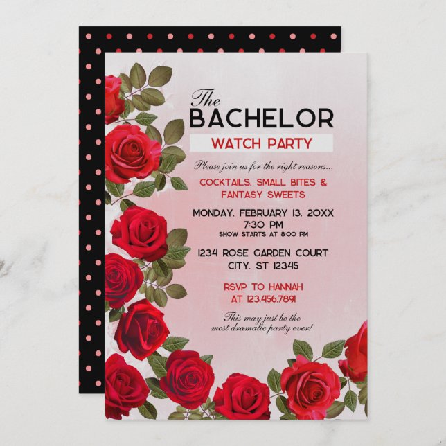 Invitación para fiesta de The Bachelor, tamaño: 13 (Anverso / Reverso)