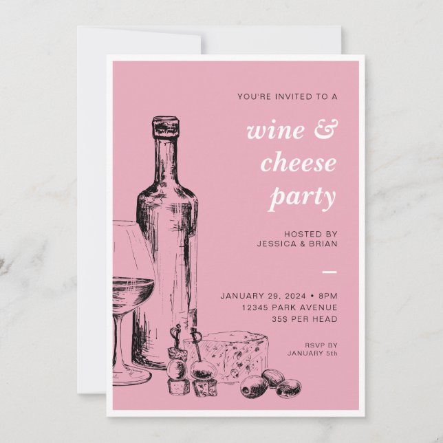 Invitación para fiesta de vino y queso para cualqu (Anverso)