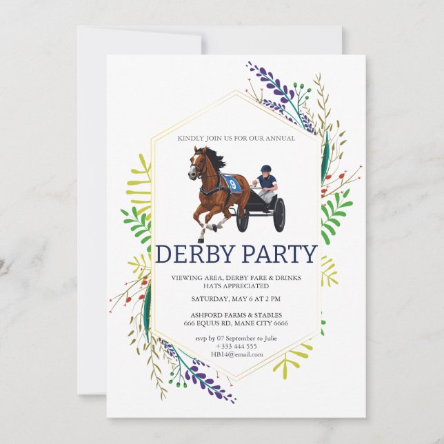 Invitación para Fiesta Derby de Carreras con Arnes (Anverso)