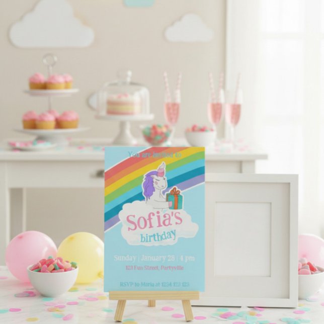 Invitación para fiesta infantil de Unicornio Arcoí (Subido por el creador)
