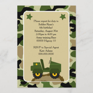 Invitacion para fiesta militar Soldado camuflage
