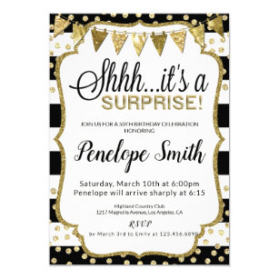 30 invitaciones personalizadas de cumplea/ños para adultos color negro y dorado