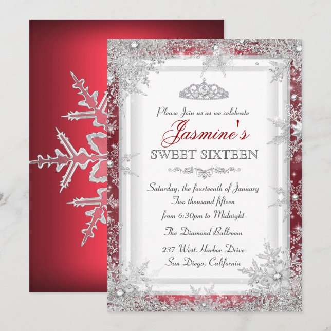 Invitación para Fiesta Sweet 16 de Invierno Mágico (Anverso / Reverso)