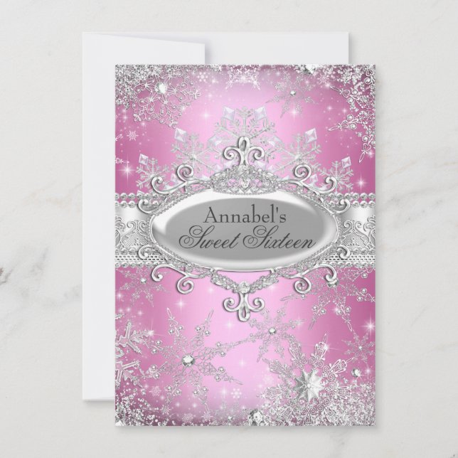 Invitación para Fiesta Sweet 16 Pink Princess Wint (Anverso)