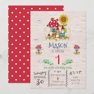 Invitación para fiesta temática de Gnome Woodland