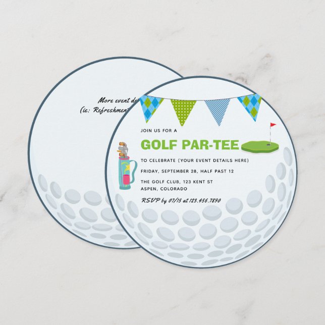 Invitación para fiesta temática de golf (Anverso / Reverso)