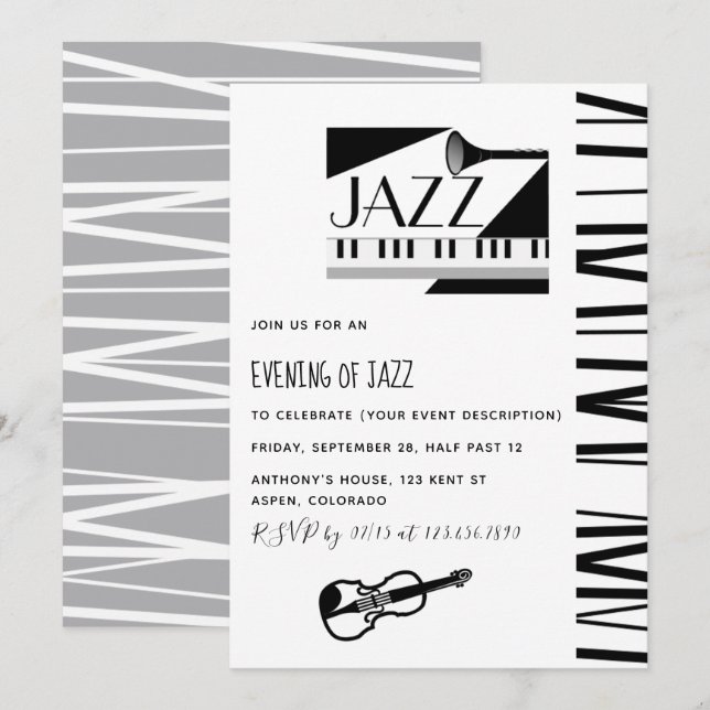 invitación para fiesta temática de Jazz Blues (Anverso / Reverso)