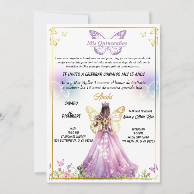 Invitación para fiestas de Quinceaños  (Anverso)