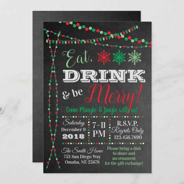 Invitación para fiestas de vacaciones - Coma, bebe (Anverso / Reverso)