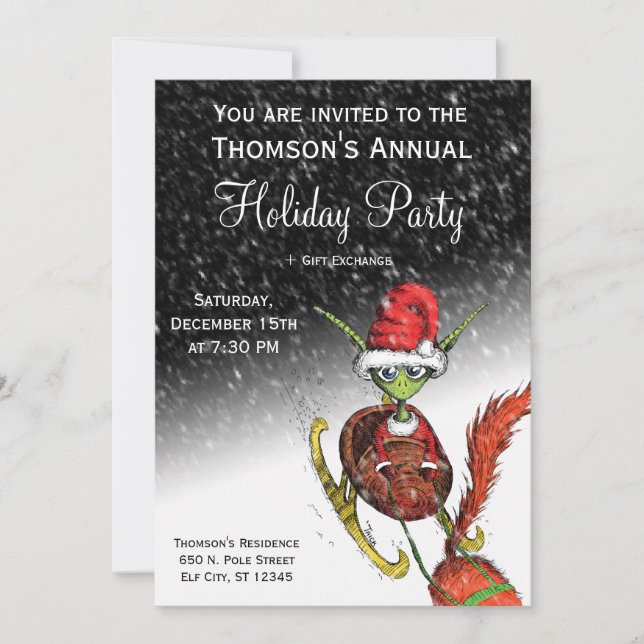 Invitación para fiestas de vacaciones - Elf Riding (Anverso)