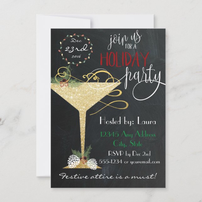 Invitación para fiestas de vacaciones - Purpurina  (Anverso)
