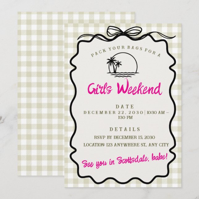 Invitación para Fin de Semana de Chicas - Despedid (Anverso / Reverso)