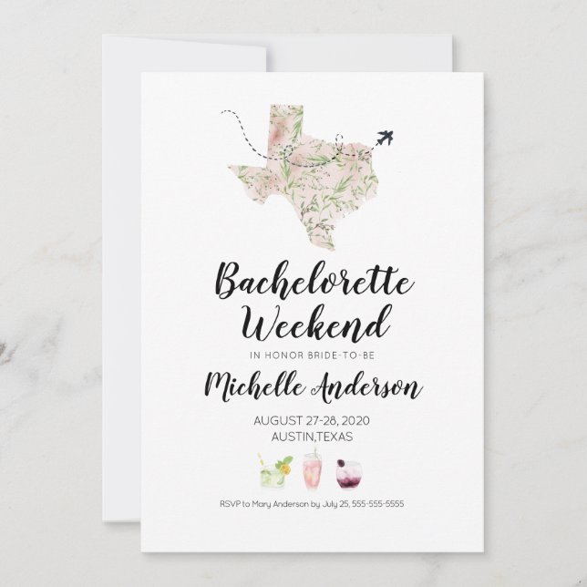 Invitación para fin de semana de soltera en Austin (Anverso)