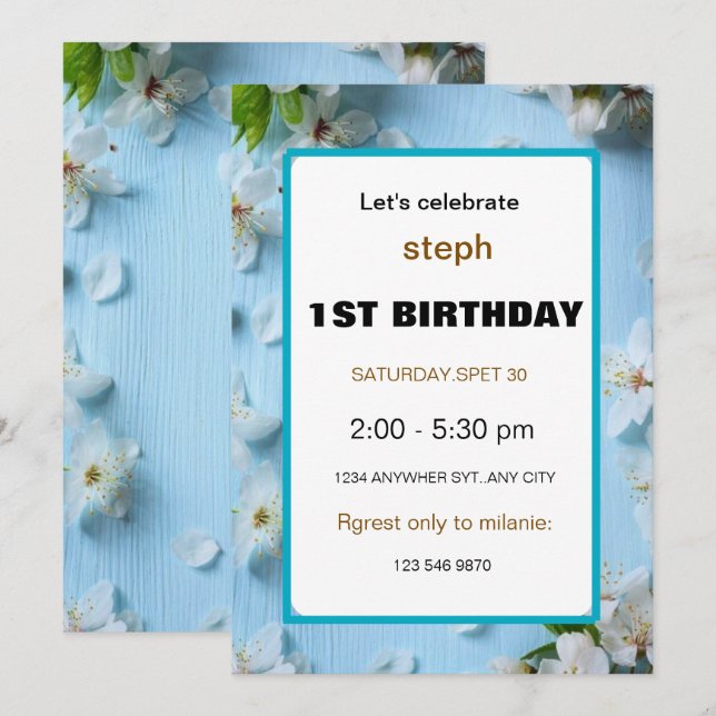invitación para flores de primer cumpleaños (Anverso / Reverso)