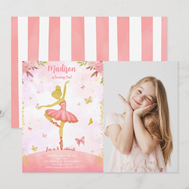 invitación para fotografía de bailarina (Anverso / Reverso)