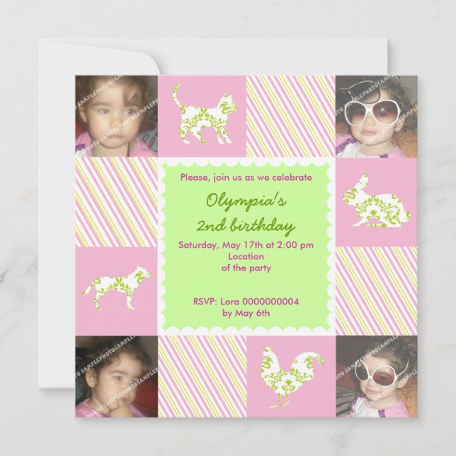 Invitación para fotos de cumpleaños de animales ma (Anverso)