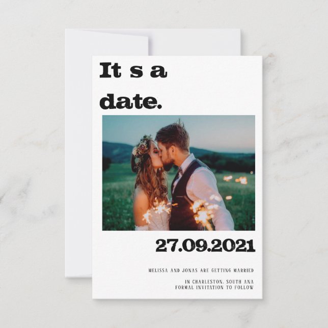 invitación para fotos en negro moderno Eloped (Anverso)