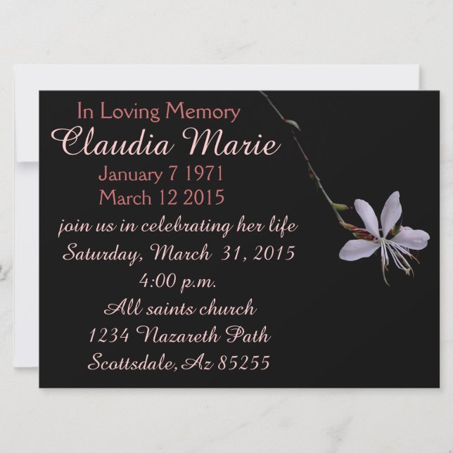 invitación para funerales de una pequeña flor (Anverso)