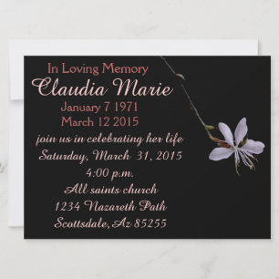 invitación para funerales de una pequeña flor