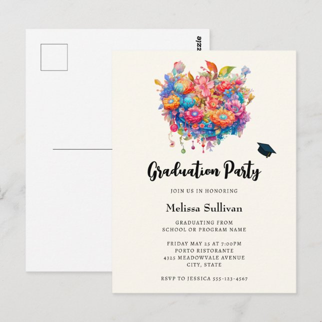 Invitación para graduación de Bouquet de flores ca (Anverso / Reverso)