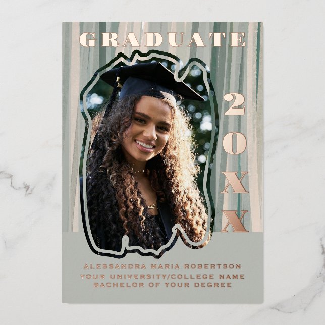 Invitación para graduados de una foto sabio beige  (Anverso)