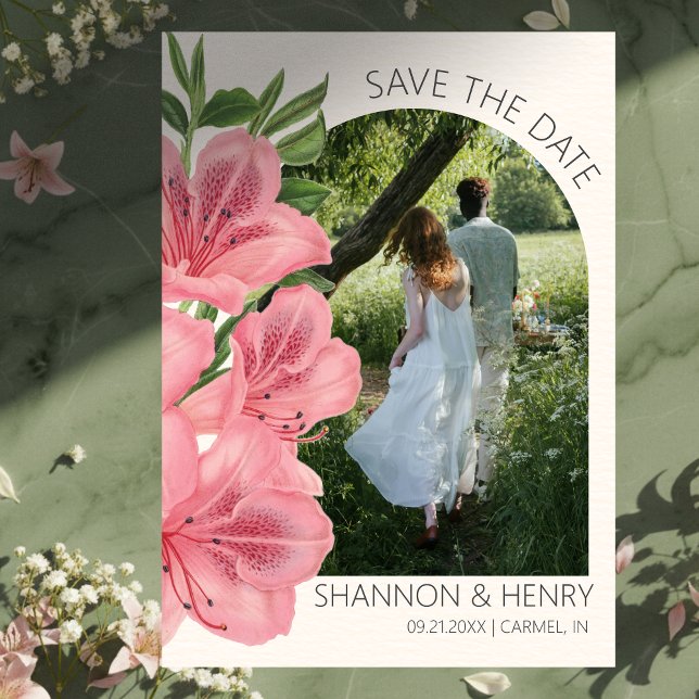 Invitación para guardar la fecha de boda floral de (Invite guests to your big day with this Pink Lily Floral Modern Wedding Save the Date!)