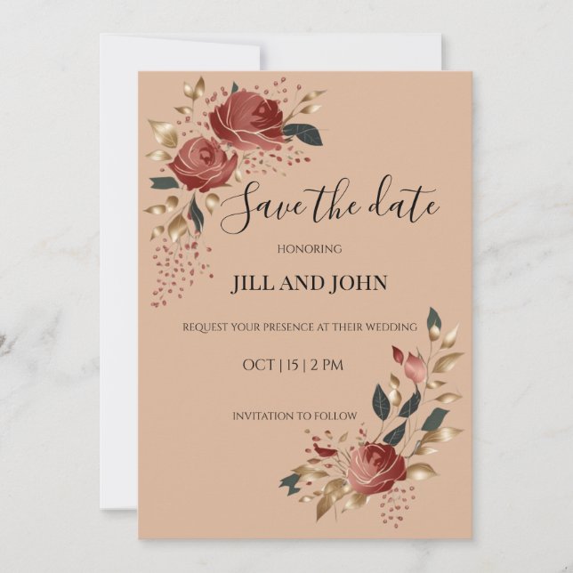 Invitación para guardar la fecha de la boda con ro (Anverso)
