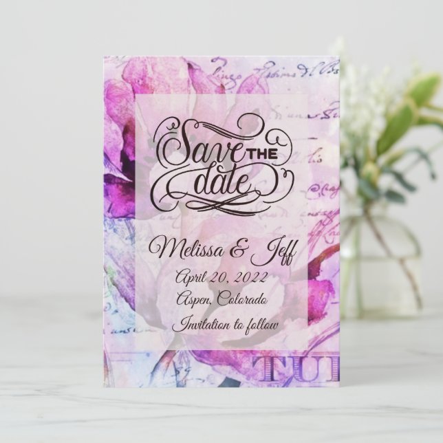 Invitación para guardar la fecha de los tulipanes (Anverso de pie)