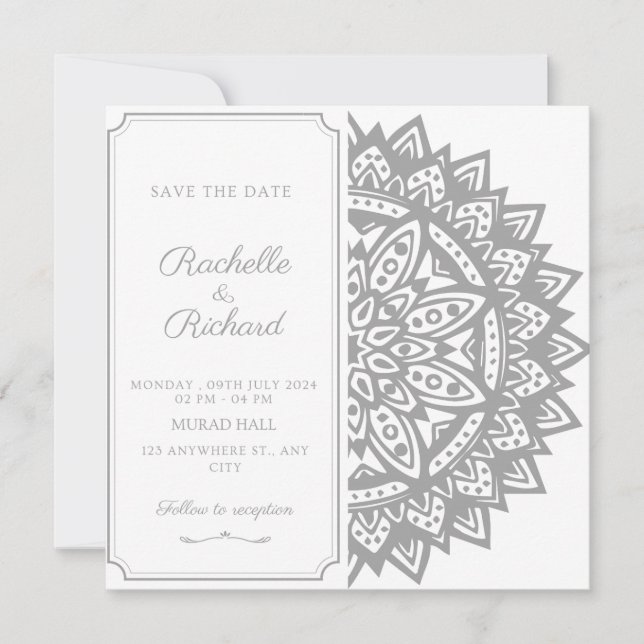 Invitación para guardar la fecha en negro y blanco (Anverso)