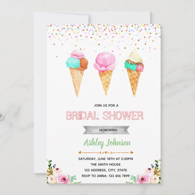 Invitación para helados de ducha de novia (Anverso)