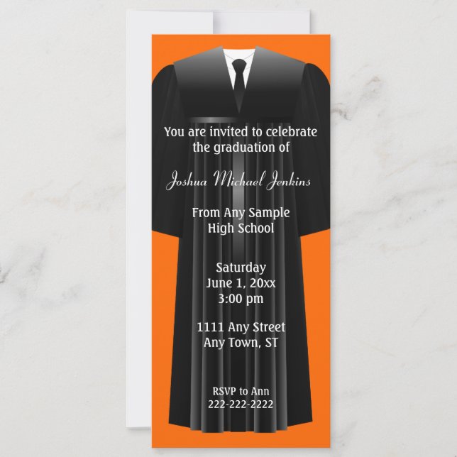 Invitación para hombre anaranjada y negra de la (Anverso)