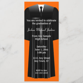 Invitación para hombre anaranjada y negra de la